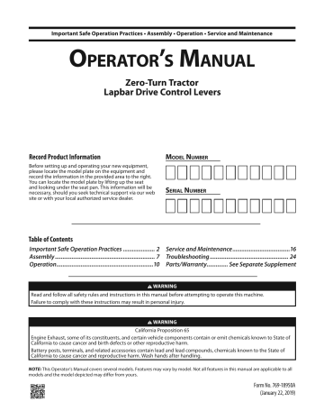 Craftsman CMXGNAM1130050 Zero-Turn Tractor Manual | Manualzz