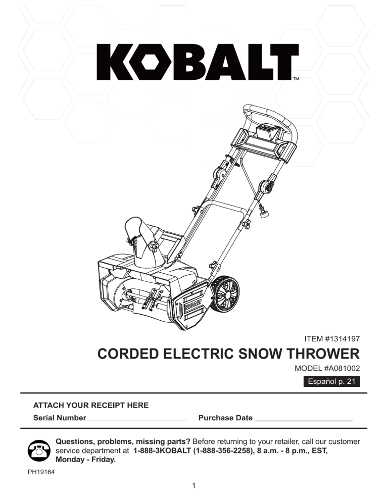 Kobalt A081002 Operating instructions Manualzz