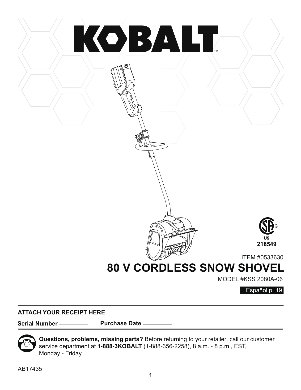 Kobalt KSS 2080A-06 80-Volt Max 12-in Single-Stage Cordless Electric