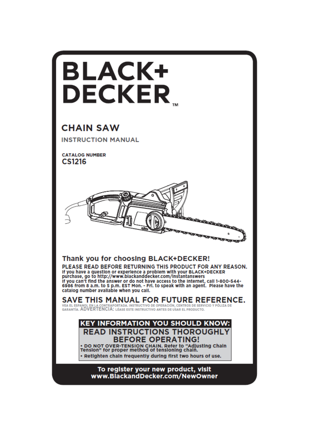 BLACK+DECKER 12 Amp 16 in. Electric Chainsaw (CS1216)