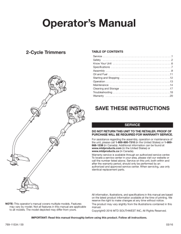 Bolens BL160, BL110 Operating instructions | Manualzz
