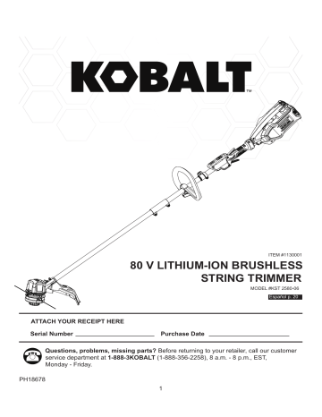Kobalt KST 1680-06 80-Volt Max 16-in Straight Cordless String Trimmer