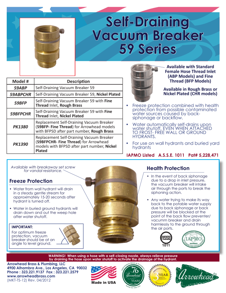 Arrowhead PK1390LFLW User guide Manualzz