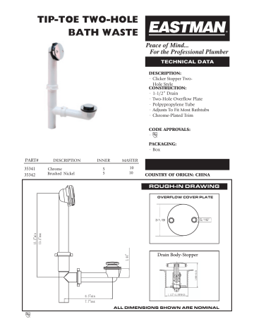 EASTMAN 35342 Clicker Stopper Two-Hole Bath Waste Kit Installation Guide | Manualzz