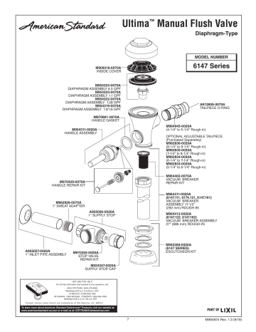 American Standard 6147111.002 Ultima Brass 1-in Flush Valve Use and ...