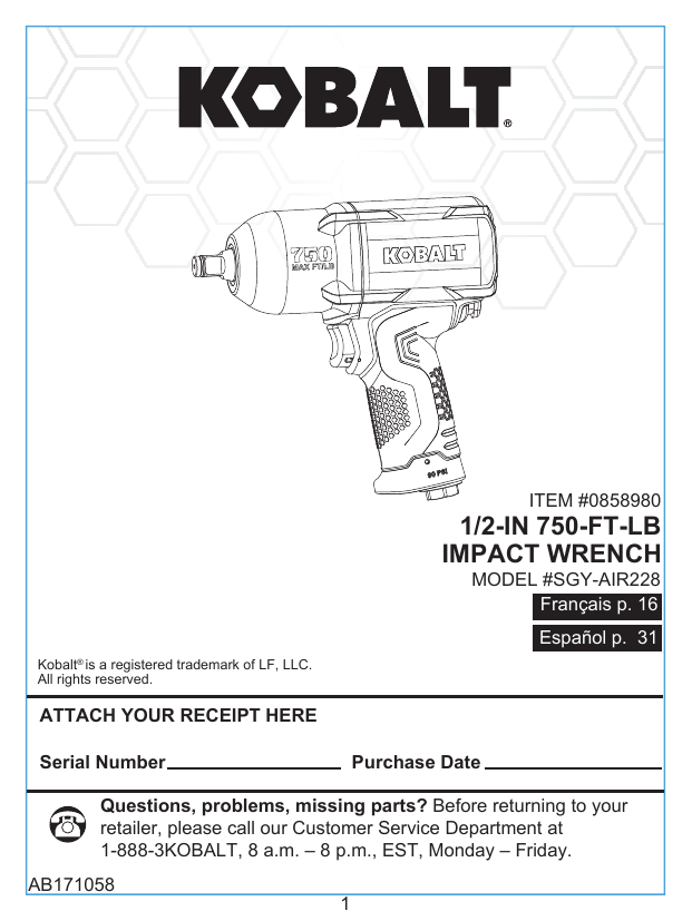 Kobalt air impact wrench manual sale