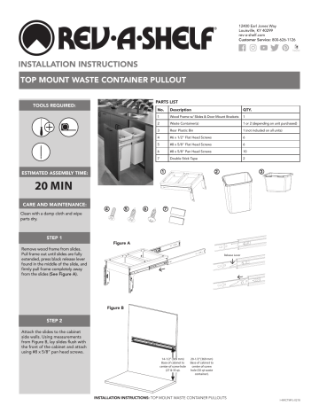 Rev-A-Shelf 4WCTM-18DM2-419-FL 35-Quart Plastic Pull Out Trash Can Guide d'installation | Manualzz