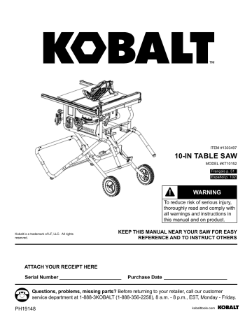 Operating Instructions. Kobalt KT10152 | Manualzz