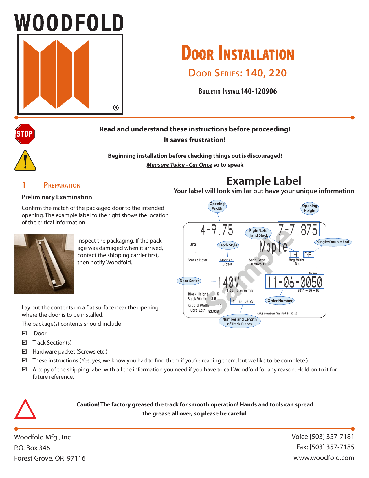 Spectrum WF4896C Woodshire White MDF Accordion Door Installation Guide