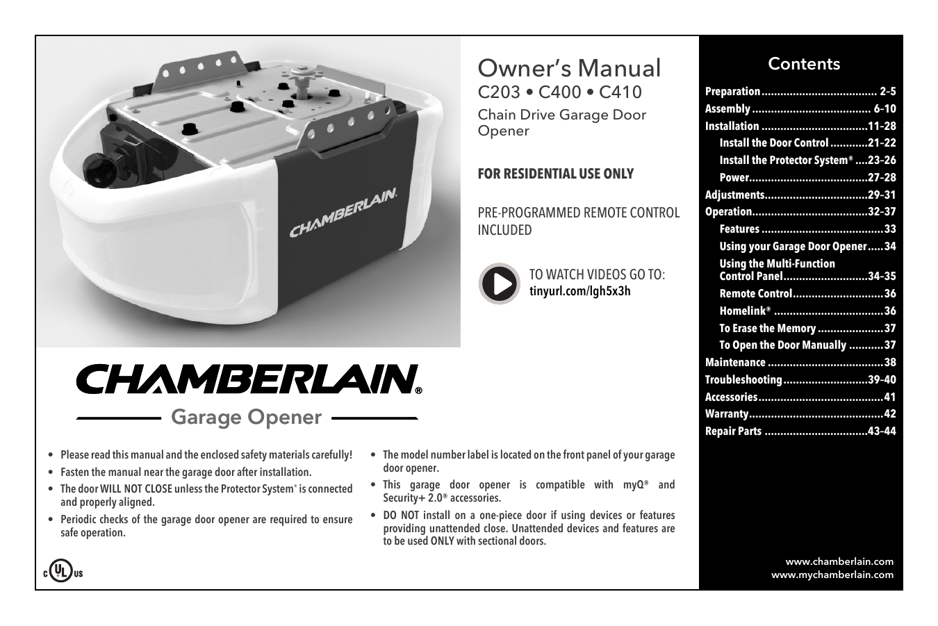 Chamberlain C203 User guide | Manualzz