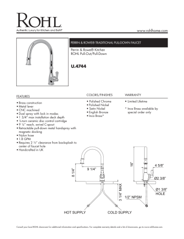 Rohl Perrin and Rowe Single-Handle Pull-Down Sprayer Kitchen Faucet ...