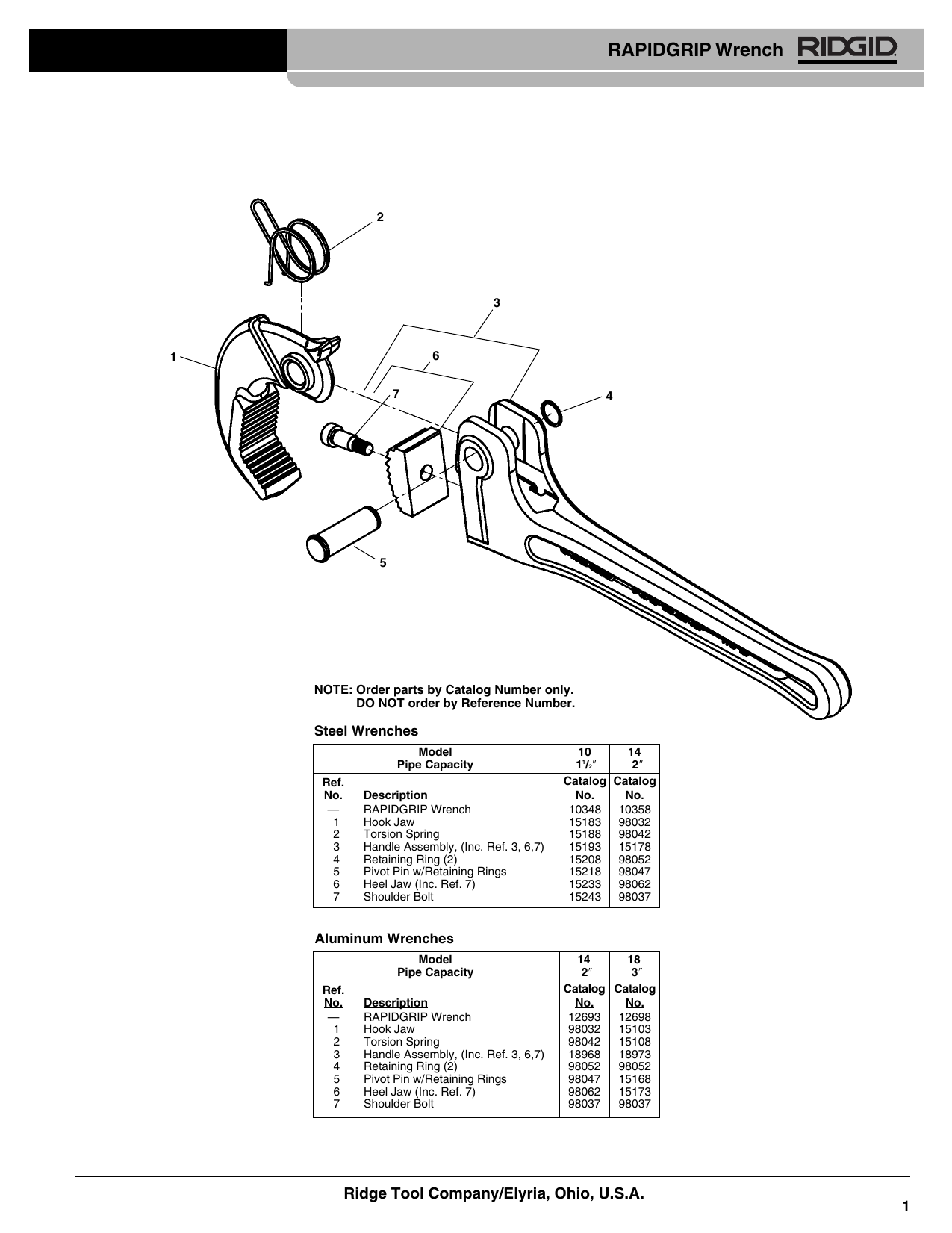Torsion Spring for Ridgid 14" Rapidgrip Wrench Ridgid Replacement Part 98042 
