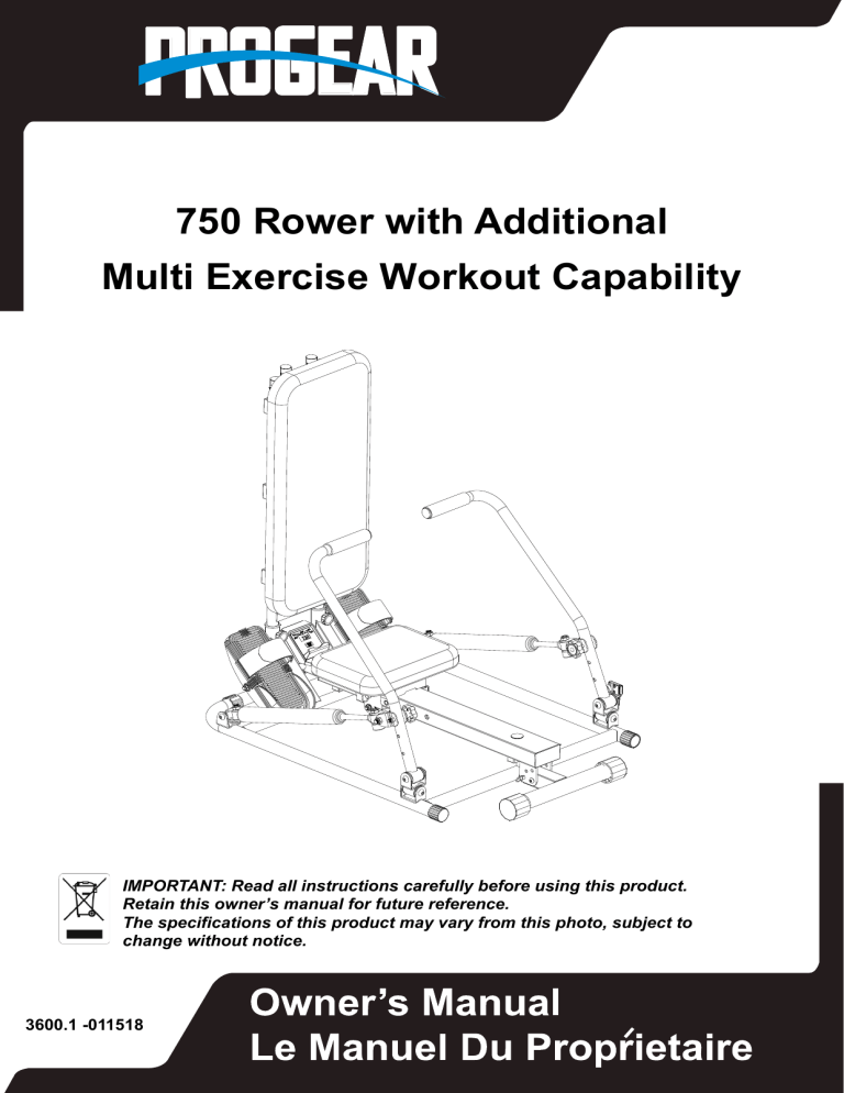 progear 750 rower with additional multi exercise workout capability stores