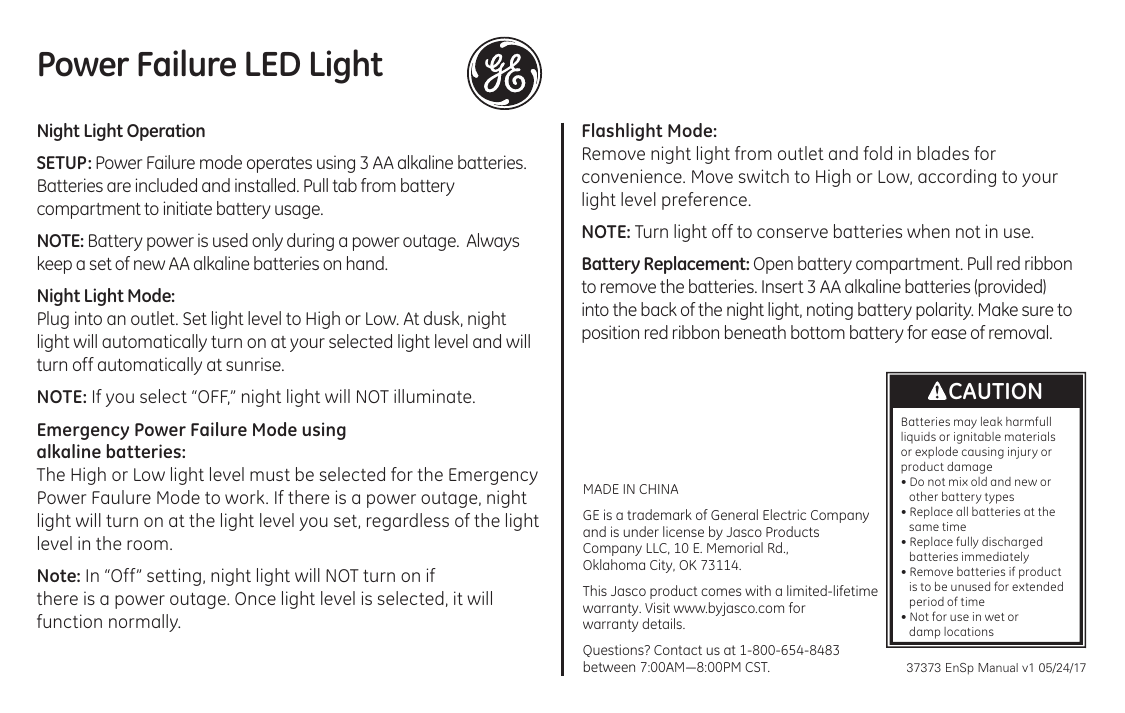 GE 37373 4-in-1 Power Failure Light