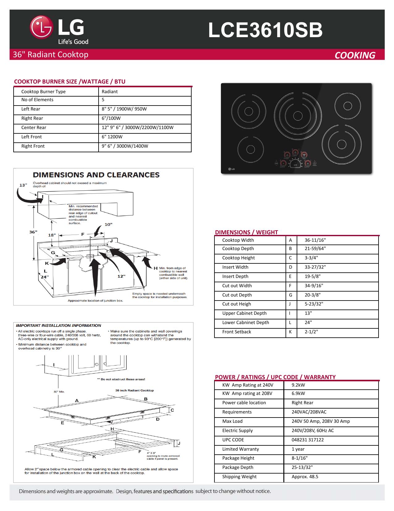 lce3610sb specs