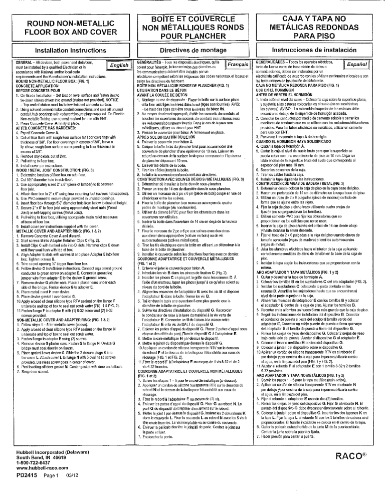 Raco 6299 Operating instructions Manualzz