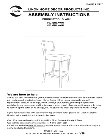 Linon Home Decor 0233blk01u Brook 30 In Black Cushioned Bar Stool Instructions Assembly Manualzz - Linon Home Decor Bar Stool Instructions Linon Home Decor 0233blk01u Brook 30 In Black Cushioned Bar Stool Instructions Assembly Manualzz - Linon Home Decor Bar Stool Instructions