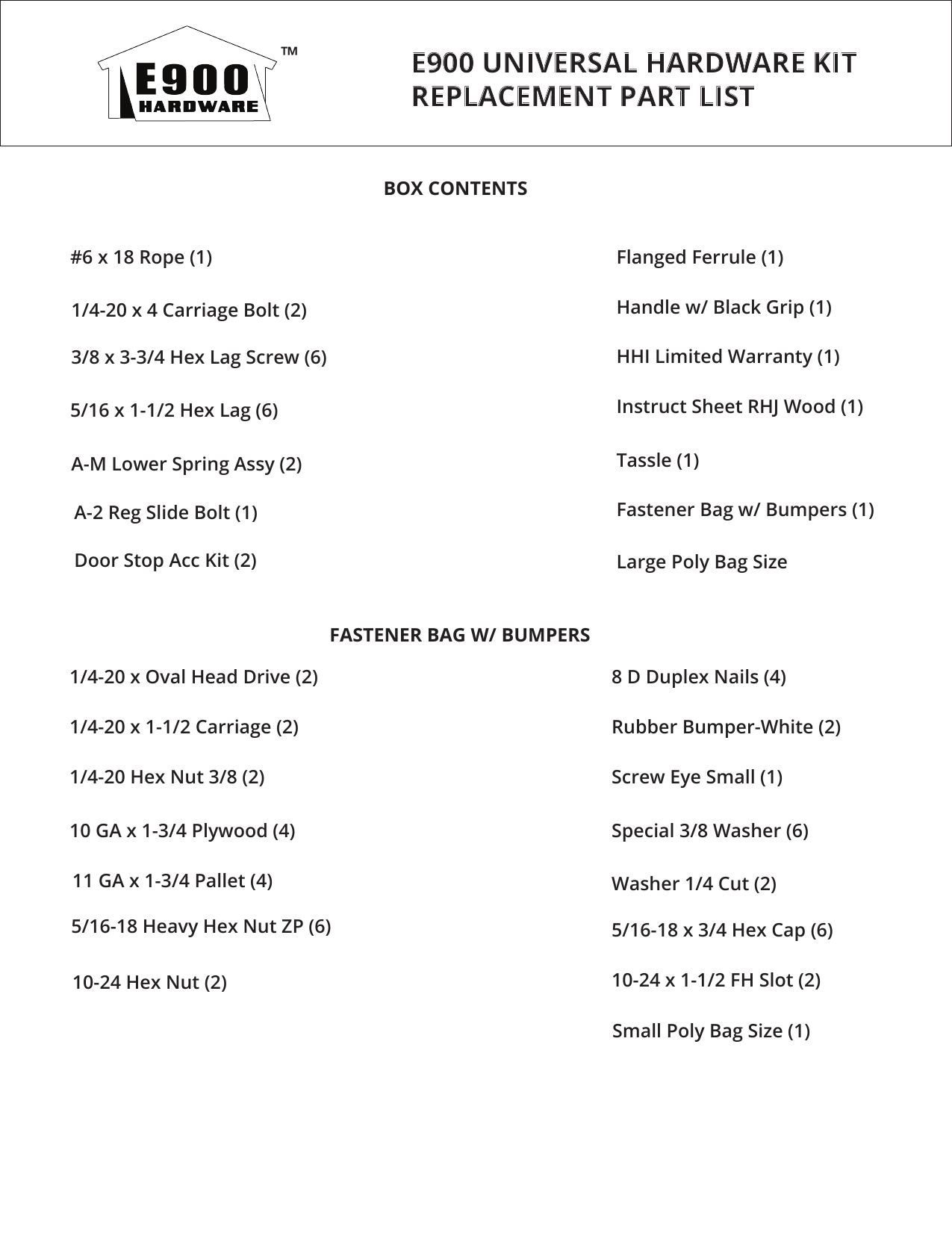 New E900 HARDWARE Universal OnePiece Garage Door Hardware Kit Home