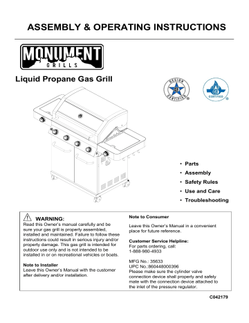 Momument Grills 35633 4-Burner Propane Gas Grill Owner's manual | Manualzz