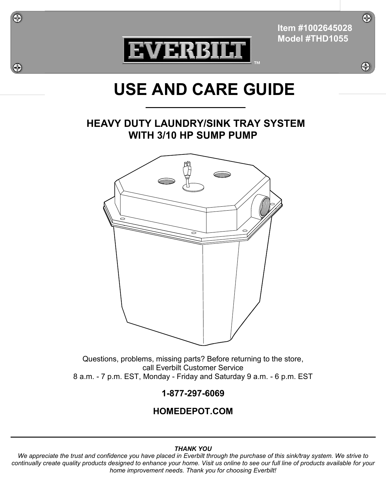 Pumps Home Everbilt Thd1035 14 Hp Pre Plumbed Sink System Sump Pump With Tray Home And Garden 5067