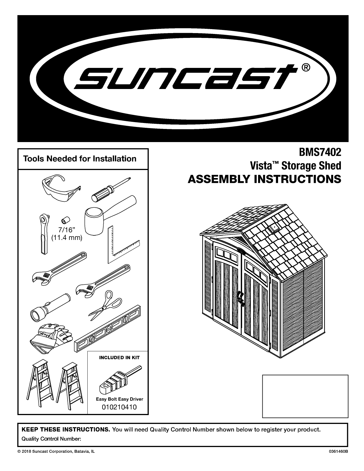 Suncast BMS7402 Vista 7 ft. 4 in. x 4 ft. 1 in. Resin Storage Shed