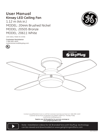 Ge 20611 Kinsey 44 In Led Indoor White, Ge Skyplug Ceiling Fan