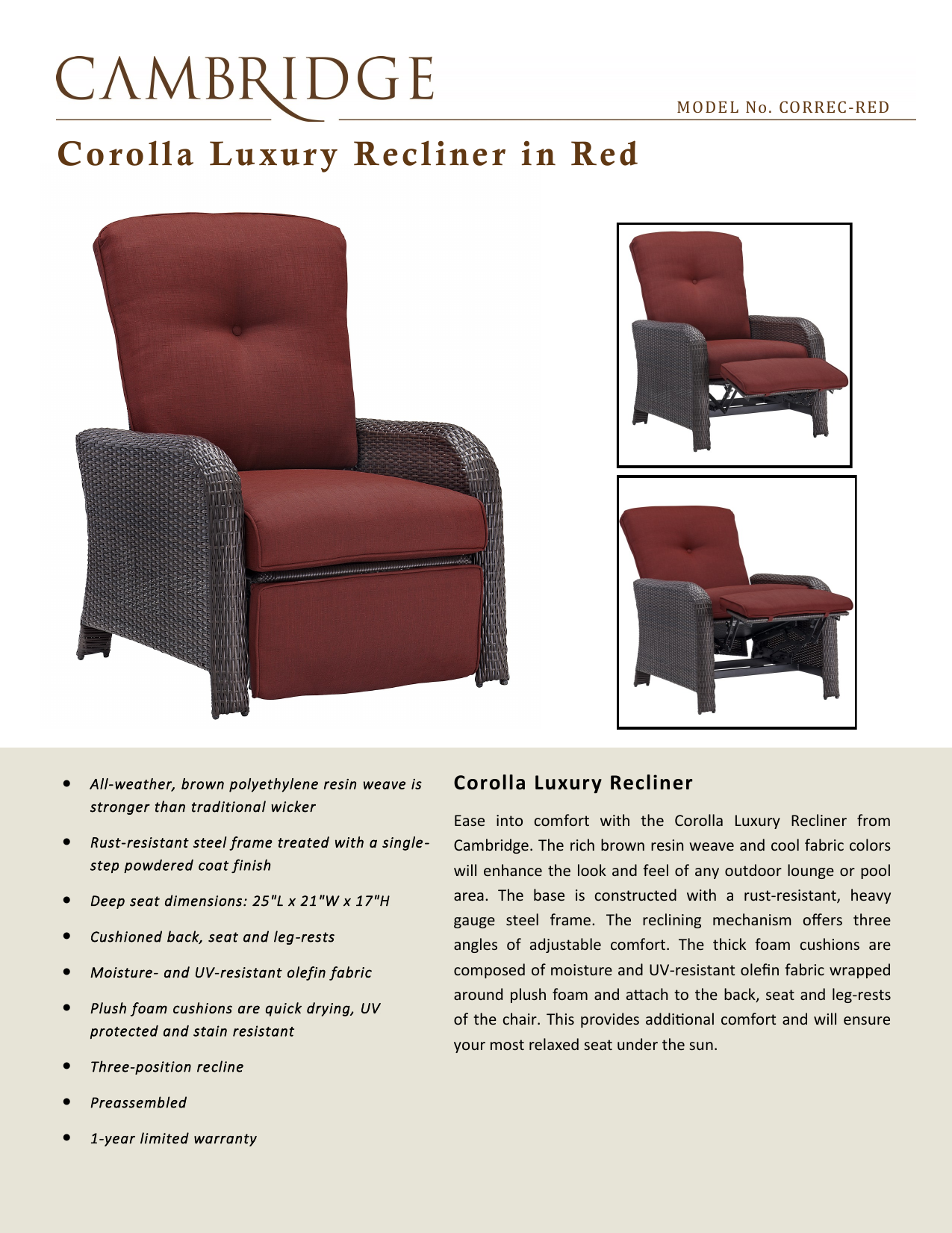 cambridge corolla outdoor recliner