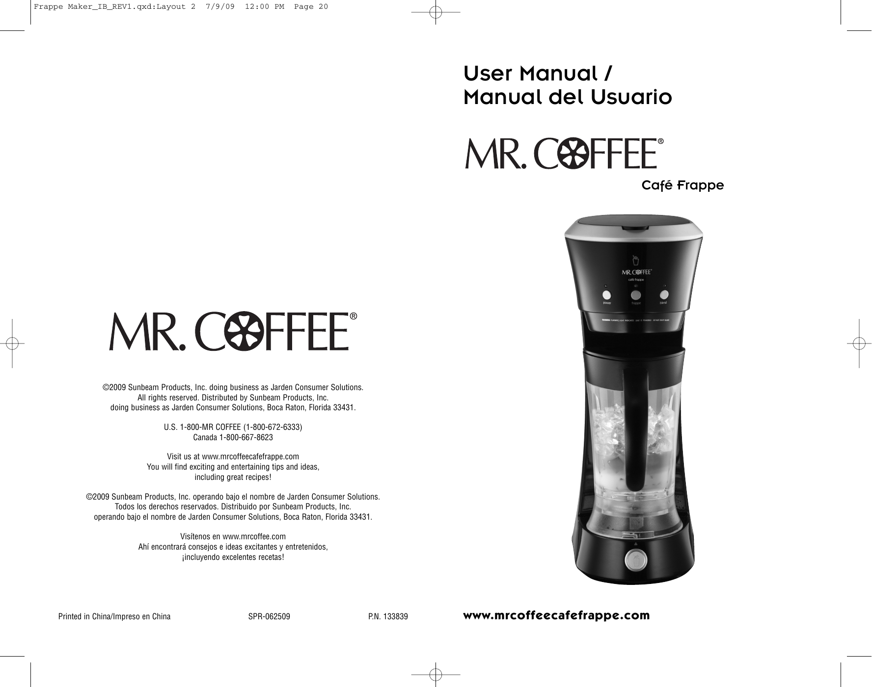 Mr. Coffee Cafe Frappe Maker BVMC-FM1 72179230861