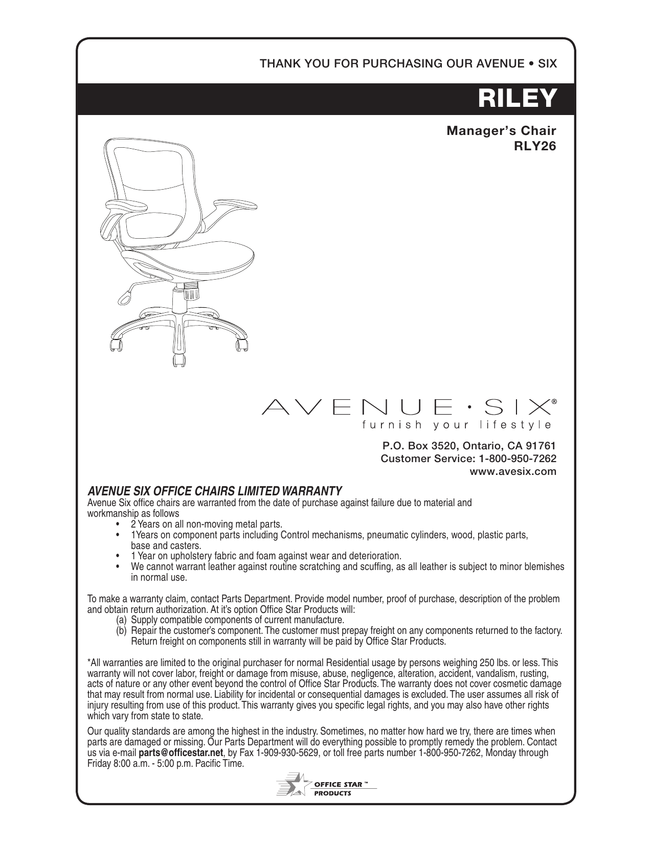 Office Star Products RLY26-WH Riley  in. wide White Upholstered  Ergonomic Office Chair Instructions | Manualzz