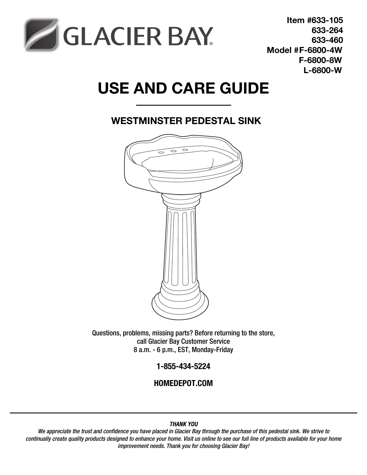 Glacier Bay Westminster Pedestal Sink Standard Pedestal Sink