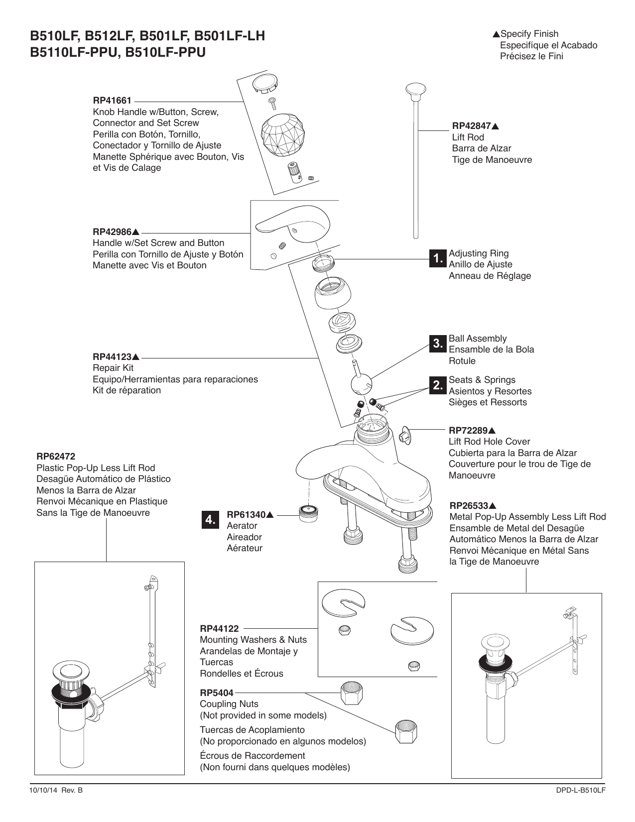 Single Clear Knob Handle Kit with Button Other Finishes Connector and Set Screw Screw Peerless RP41661 Classic