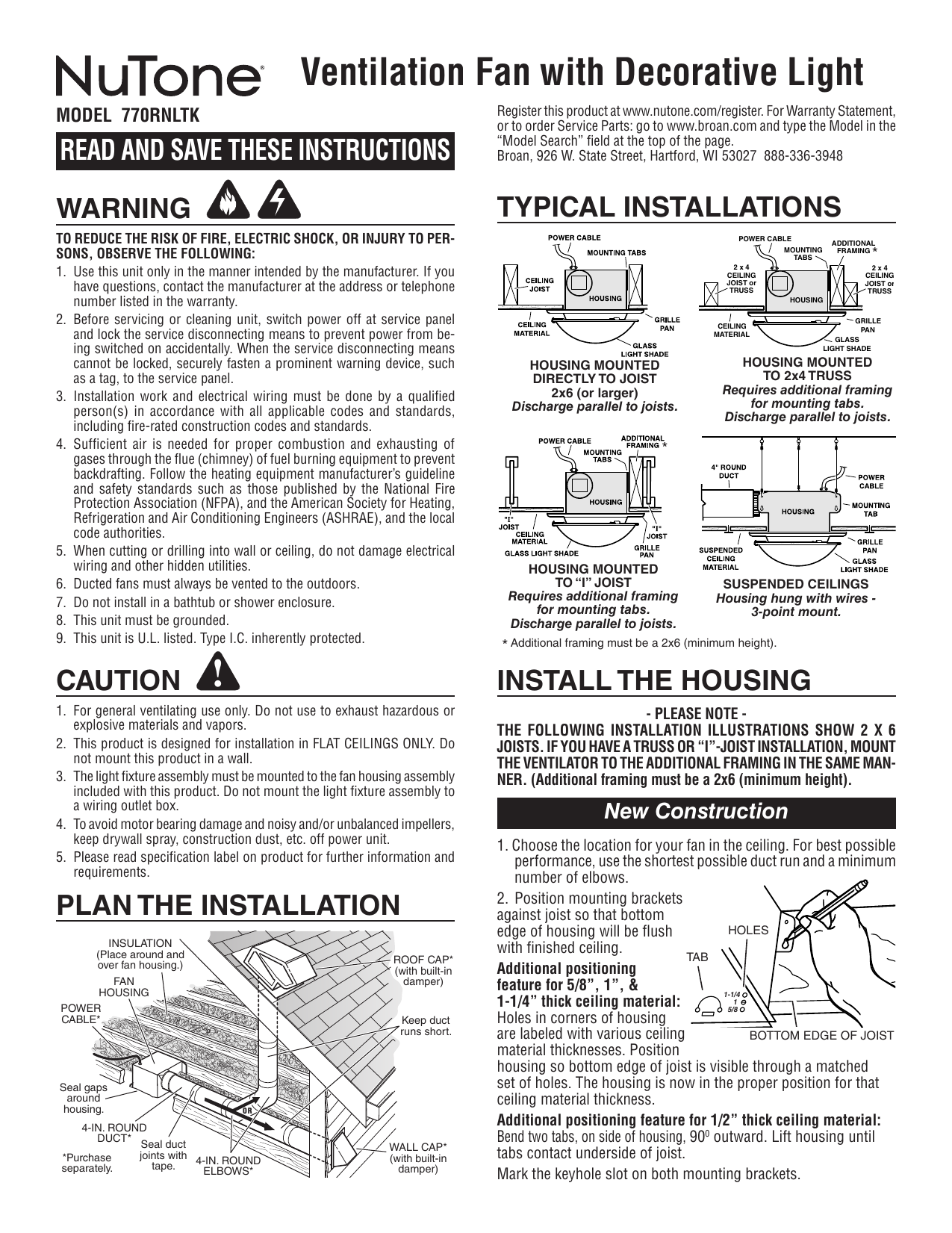 Nutone 770rnltk Installation Guide Manualzz