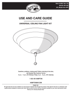 Hampton Bay 91169 Installation Guide, Altura Led Ceiling Fan Light Kit Installation Guide