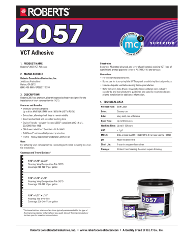 Roberts 2057 4 8p Gal Premium Vinyl Tile Glue Adhesive 8 Pail Pallet Installation Guide 4 Gal Premium Vinyl Tile Glue Adhesive, Roberts Floor Adhesive 2057