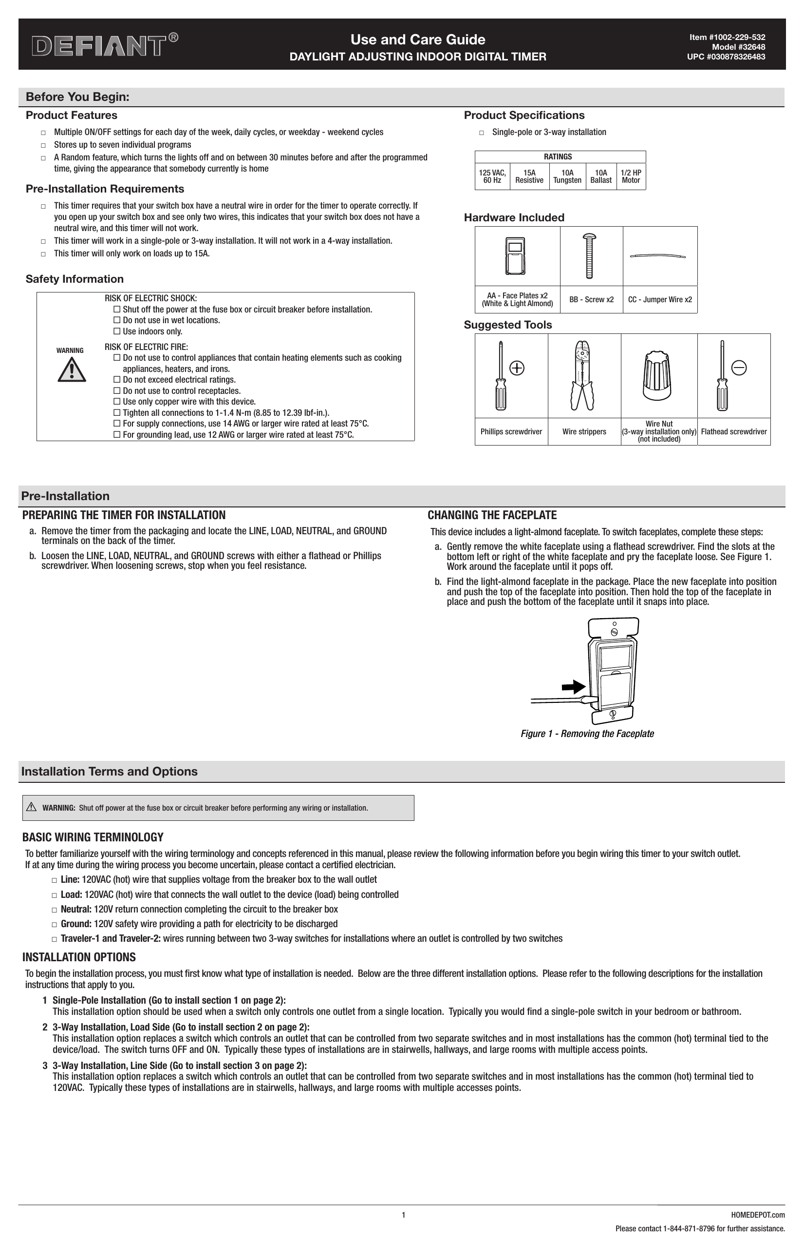 Defiant 15 Amp In-Wall 3-Way Daylight Adjusting Digital Timer Switch with  Screw Terminals, White 32648 - The Home Depot