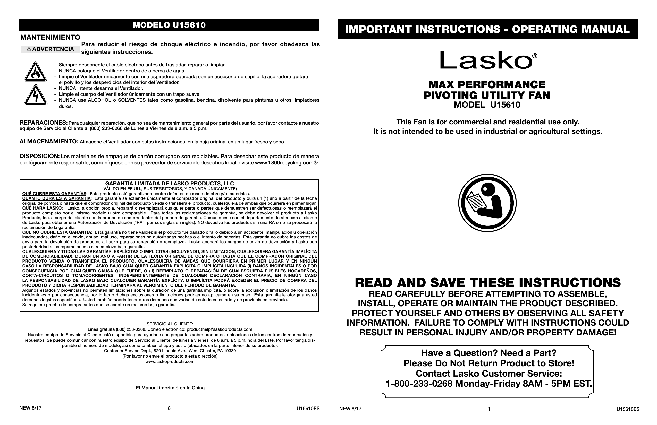 Lasko U15610 Pro-Performance Pivoting 