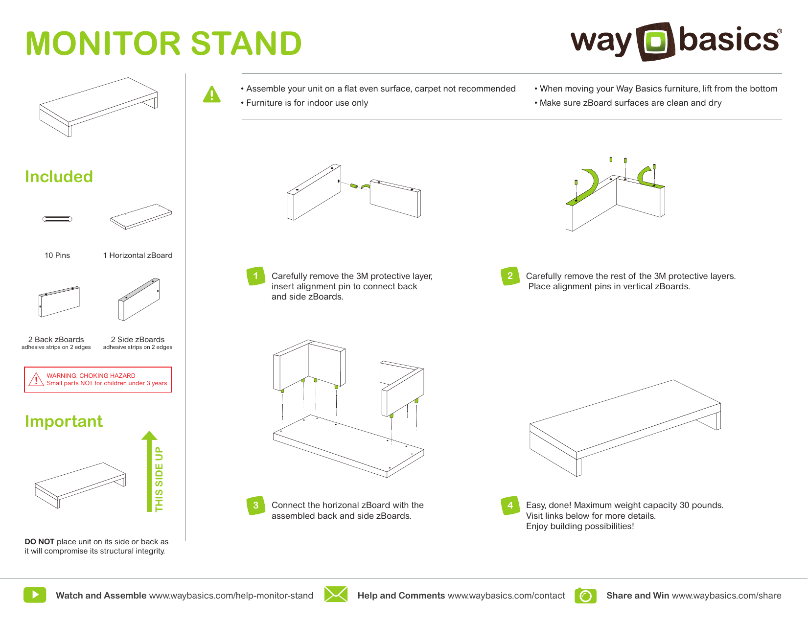 Way Basics WBSTANDBK zBoard Eco Computer Monitor Stand in Black