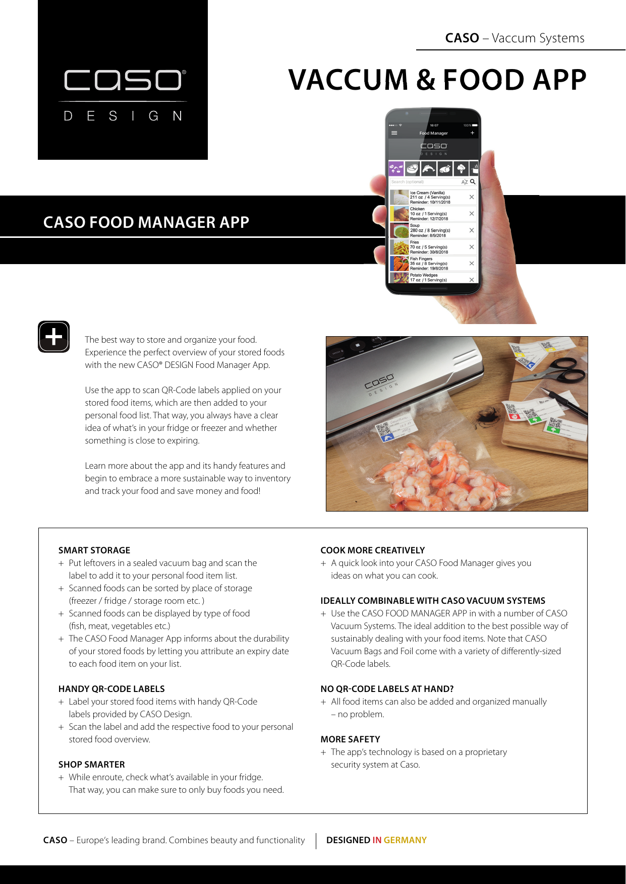 Caso Design VC 10 Food Vacuum Sealer with Food Management App 11340