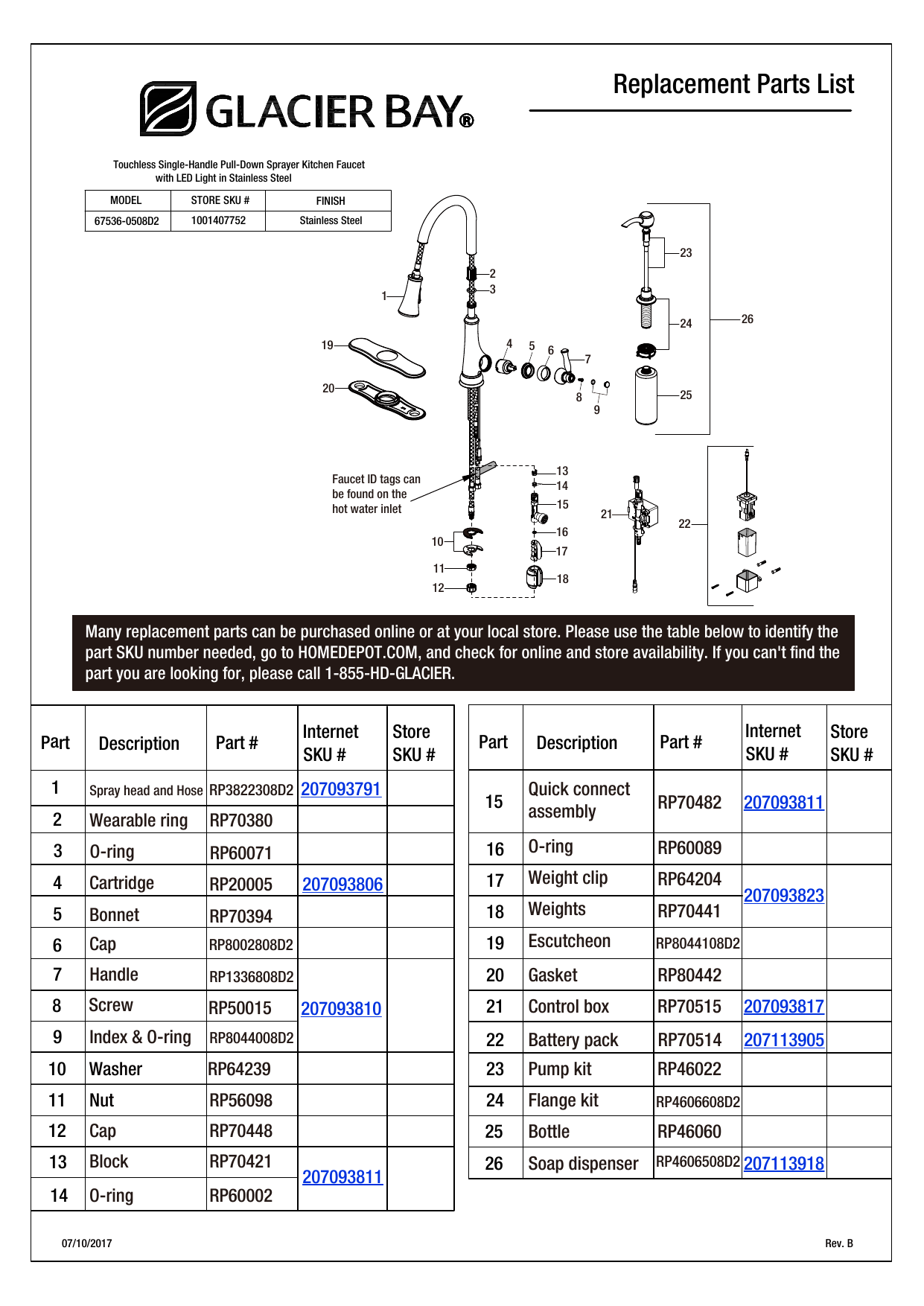 Glacier Bay 67536 0508d2 Touchless Led Single Handle Pull Down Sprayer Kitchen Faucet With Soap Dispenser In Stainless Steel Replacement Part List Manualzz