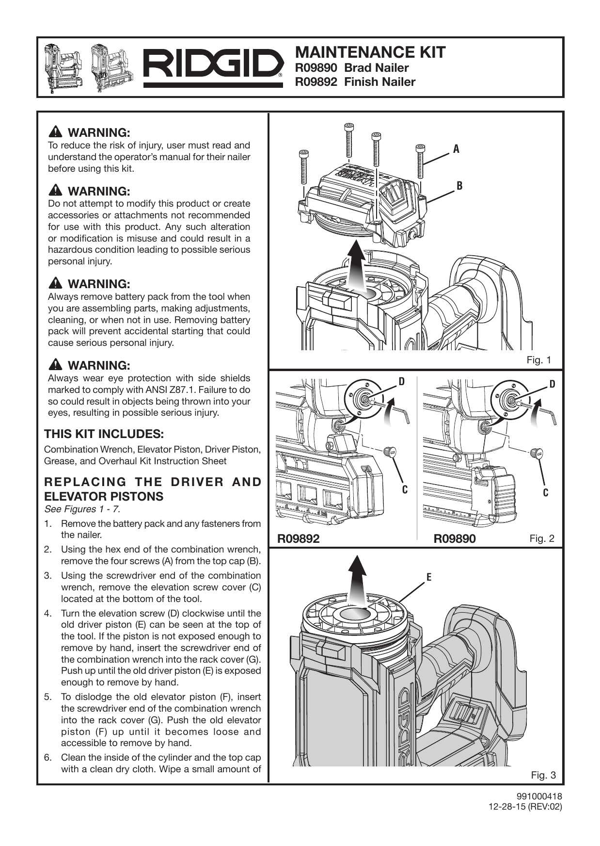 RIDGID R09890B 18Volt Cordless Brushless HYPERDRIVE 18Gauge 21/8 in