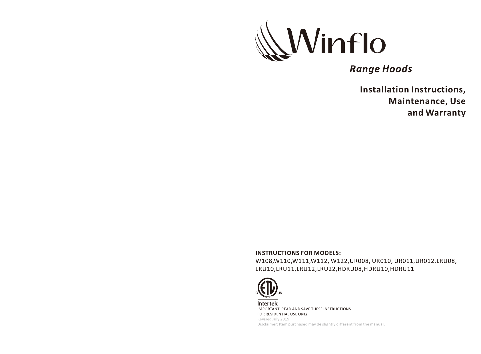 winflo 30 inch range hood installation