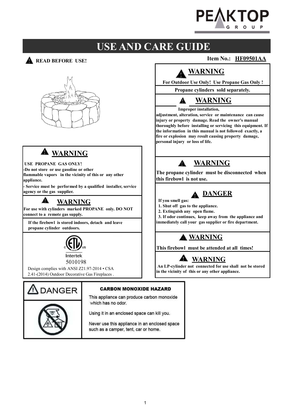 Peaktop Hf09501aa 28 In Outdoor Round Stone Propane Gas Fire Pit Instructions Assembly Manualzz