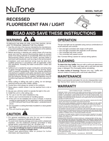 NuTone 70 CFM Ceiling Bathroom Exhaust Fan Instructions | Manualzz