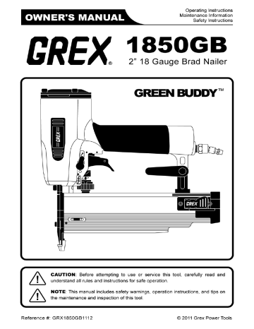 Grex 1850GB 18-Gauge 2 in. Brad Nailer Operating instructions | Manualzz