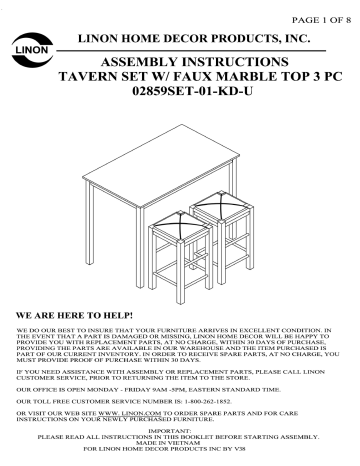 Linon Home Decor 02859set 01 Kd U Tavern 3 Piece Espresso Bar Table Set Instructions Assembly - Linon Home Decor Bar Stool Instructions