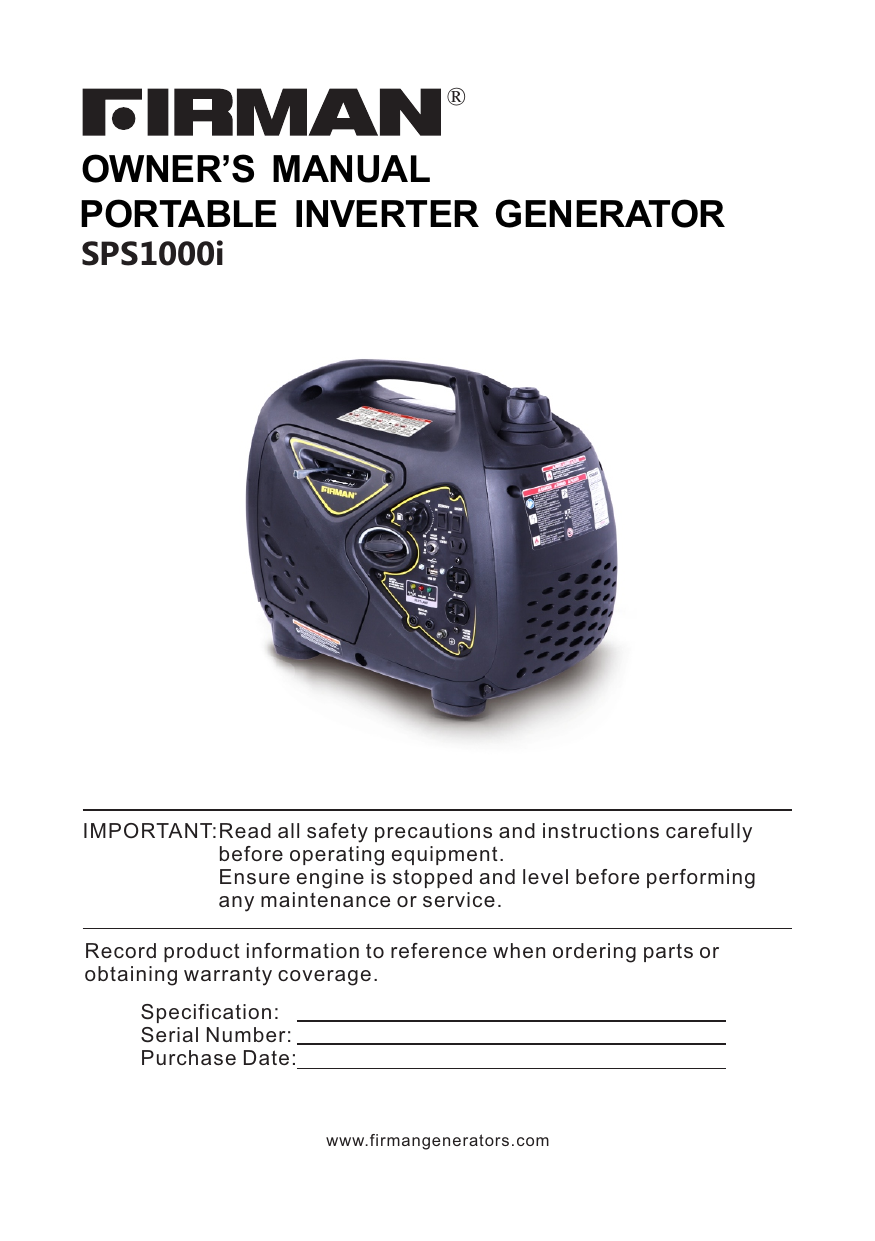 Firman SPS1000i 1000Watt Gas Powered Parallel Capable Inverter