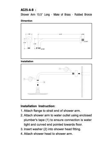 Modona Ac25 A B 15 In Long Rain Shower Arm With Rubbed Bronze Installation Guide Manualzz Modona Ac25 A B 15 In Long Rain Shower, Shower Arm Installation