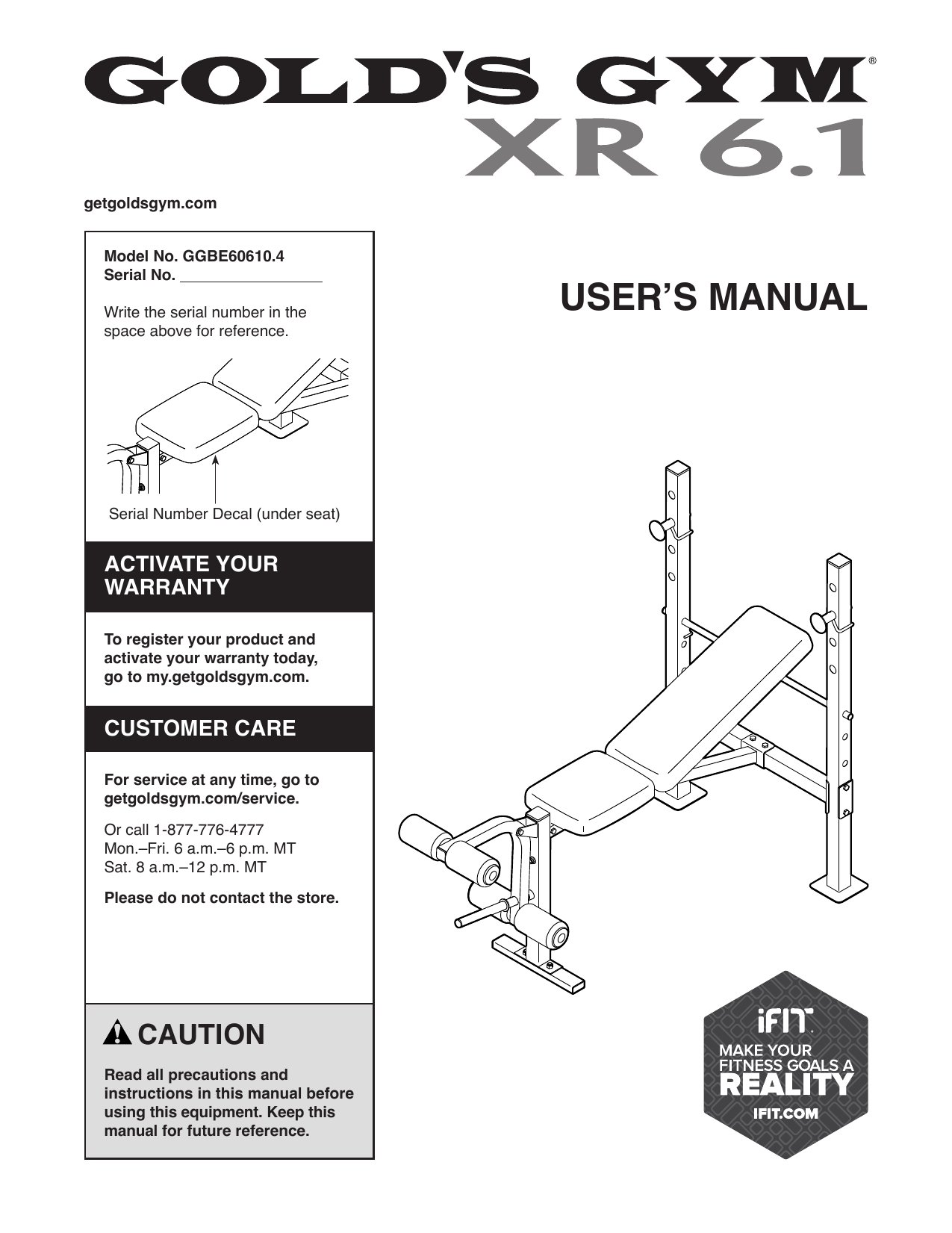 Gold's gym best sale xr 10.1 manual