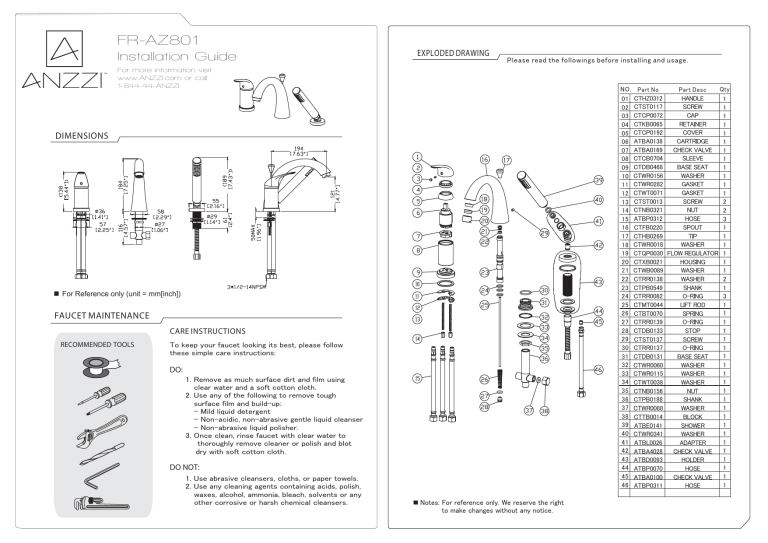 ANZZI FRAZ801 Installation guide Manualzz