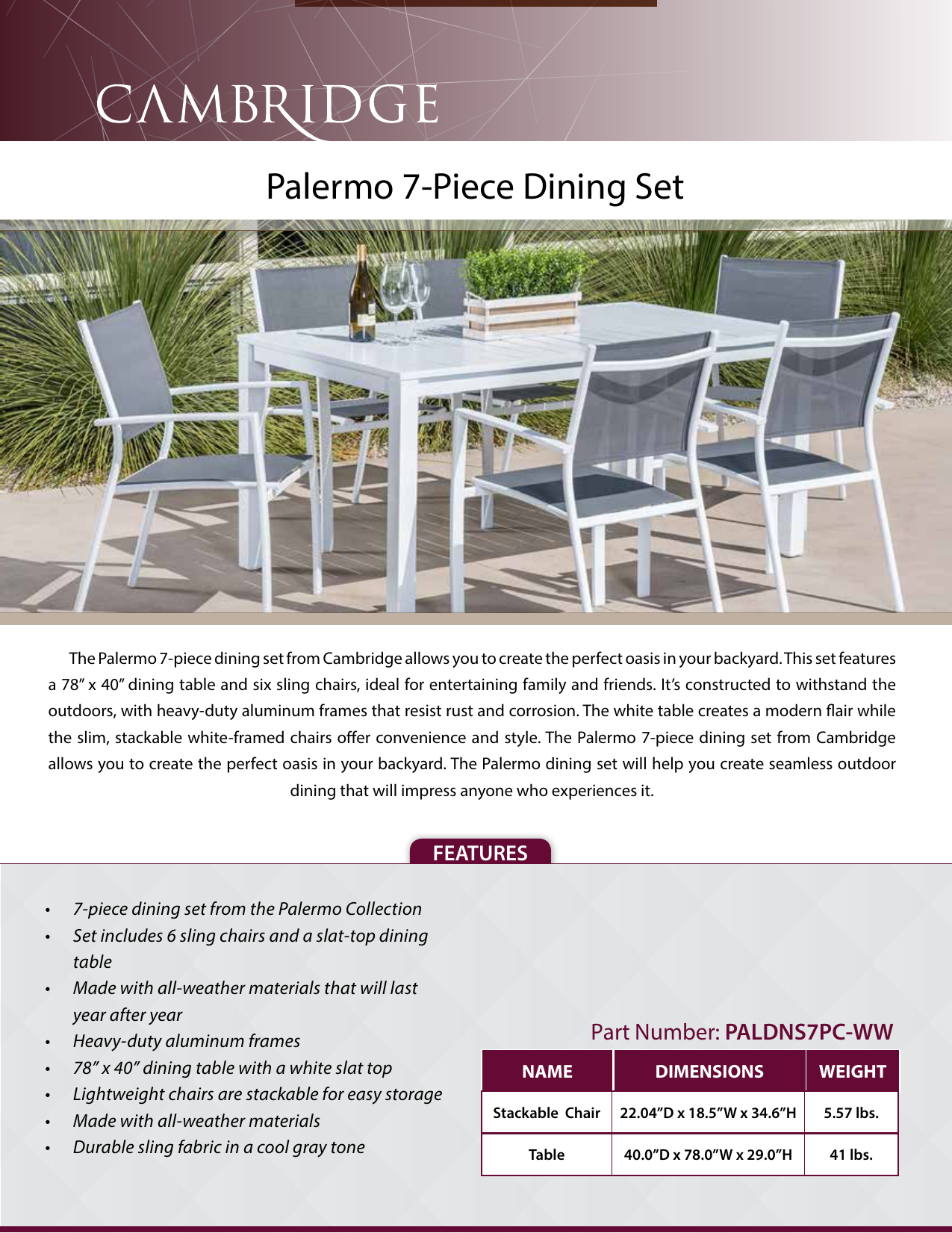 palermo patio furniture on Cambridge Paldns7pc Ww Installation Guide Manualzz